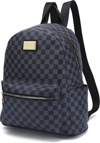 Vista 6 de FR Fashion Co. Mochila de cuero a cuadros para mujer, duradera, alta capacidad, Blanco