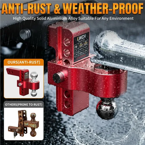 Vista 5 de Enganche de remolque ajustable rojo para receptor de 2 pulgadas, caída Receptor 2IN-Rojo