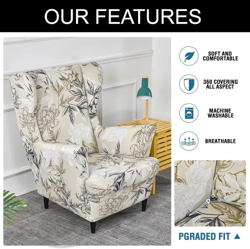 Vista 47 de Eco-Ancheng Funda para silla Wingback, 2 piezas, respaldo de ala, fundas de elastano para sillón con respaldo de ala, fundas para sillón con parte