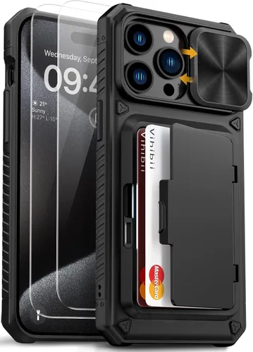 Vista 44 de Vihibii Funda para iPhone 13 Pro Max/iPhone 12 Pro Max con tarjetero (4 tarjetas) [bloqueo RFID] y cubierta de cámara deslizante, protección contra