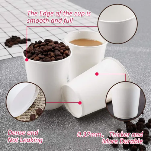Vista 2 de Tazas de papel Walasaso 8 oz, paquete de 120 tazas de café de papel 8 oz, tazas desechables para bebidas calientes y frías, tazas de agua blanca