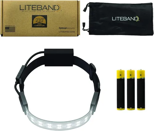 Vista 5 de OPTIMAL VENTURES Linterna Frontal LED Liteband Súper Ligera Flex de 300 Lúmenes, Lámpara de Cabeza Brillante, Linternas Frontales con Pilas AAA