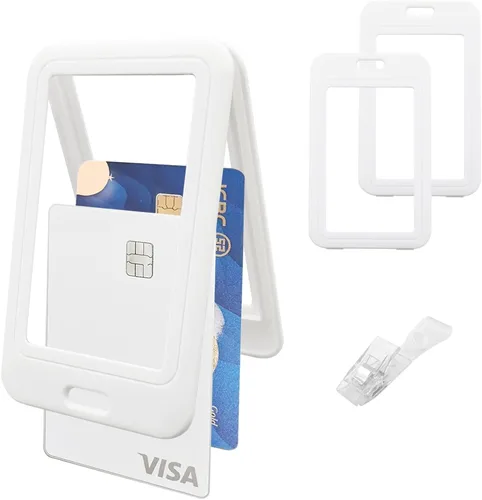 Vista 8 de Portatarjetas de identificación con clip de plástico, ventanas transparentes verticales de doble cara, estuche de plástico negro duro, resistente al