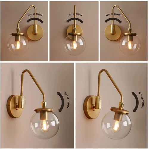 Vista 5 de Pathson Lámpara de pared industrial con brazo oscilante, lámpara de tocador de pared ajustable para baño, lámpara de pared cableada para mesita