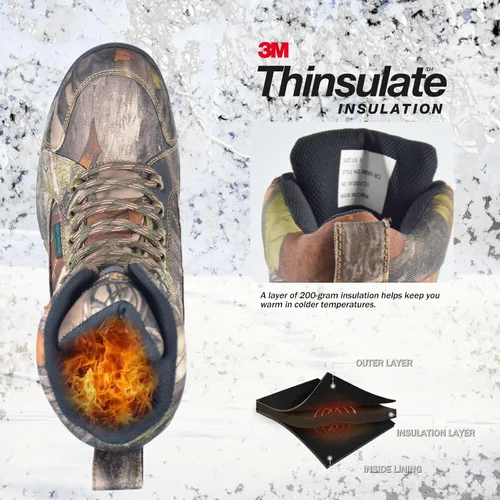 Vista 2 de Botas de caza impermeables para hombre de 8" ligeras, botas de camuflaje para senderismo aisladas, Thinsulate de 200g