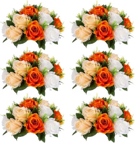 Vista 12 de Sziqiqi Flores de rosas artificiales de seda sintética para decoración de centros de mesa de boda, decoración del hogar, paquete de 2 unidades Azul