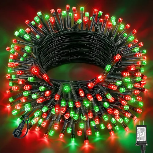 Vista 18 de Tira de luces LED de Navidad de 40 pies para exteriores, luces rojas y blancas de Navidad impermeables, 8 modos y temporizador, luces de árbol