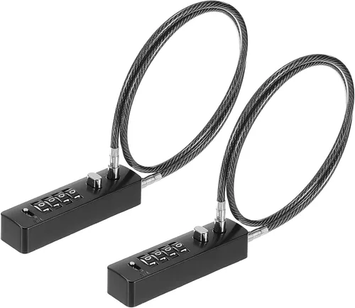Vista 7 de Cerradura de combinación de cables intercambiables 3, 904EC-Negro 4-Digit Resettable Code Security for Travel, Outdoor Fence Gate, Ski, Scooter