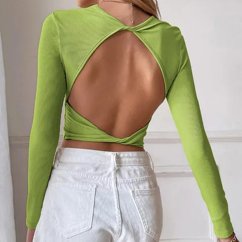 Vista 6 de Camiseta de fiesta para mujer, cuello redondo, cuello halter, camiseta sin mangas sexy, de punto acanalado, cuello halter, camiseta sin mangas