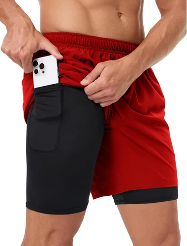 Vista 8 de Pantalones cortos deportivos 2 en 1 para hombre, de secado rápido, 5 pulgadas, ligeros, con forro y bolsillos