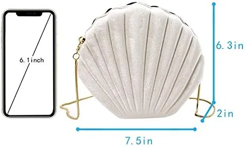Vista 2 de Bolso de noche de concha de mar para mujer, bolso de hombro con correa de cadena de sirena, bolso de mano