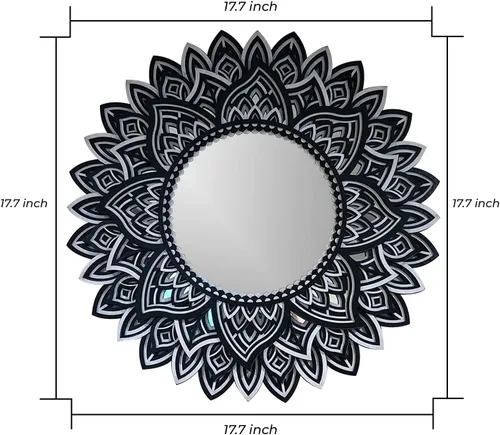 Vista 4 de BHDecor Espejo para decoración de pared para el hogar, marco tallado con láser de varias capas, elegante mandala de madera para colgar, paneles
