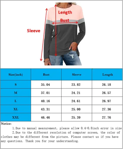 Vista 5 de ORANDESIGNE Blusa de manga larga con bloques de color para mujer, estilo casual, cuello redondo, ajuste holgado