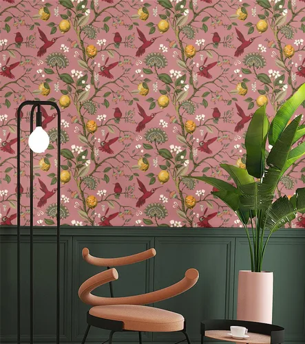 Vista 2 de Blooming Wall Blue Bird Fresh Lemon Tree Papel Tapiz Despegar y Pegar Removible Autoadhesivo Mural de Pared Decoración de Pared