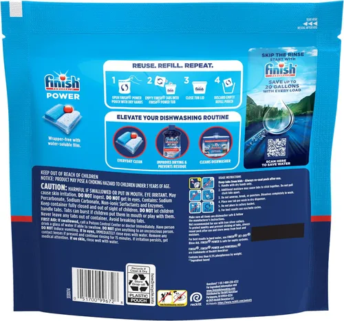 Vista 9 de Finish Power Cápsulas para lavavajillas, jabón detergente para lavavajillas sin enjuague previo para limpieza profunda y brillo con poder
