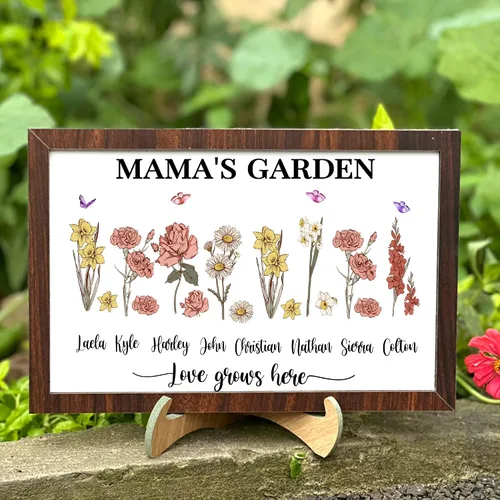 Vista 11 de Nazenti Letrero personalizado con marco de jardín de la abuela con nombres de nietos y flor de nacimiento para regalo del día de la madre, regalos