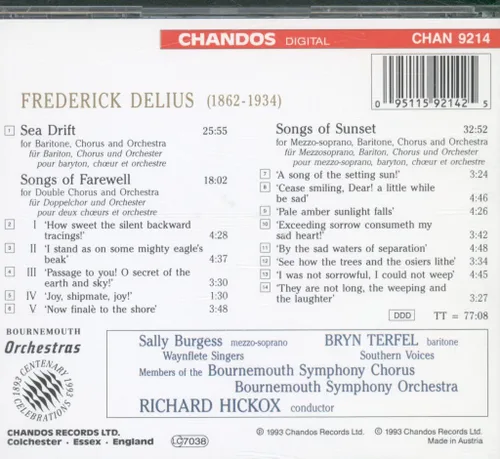 Vista 2 de Delius: Sea Drift; Canciones de despedida; Canciones de puesta de sol