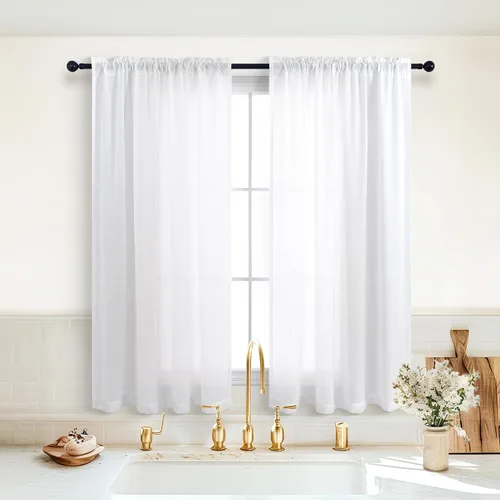 Vista 23 de KOUFALL Juego de 2 cortinas de puerta francesa, cortinas de lino para puerta/ventana, cortina transparente boho para cristal lateral delantero