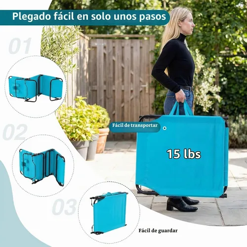 Vista 8 de GYMAX Silla de bronceado, silla de playa de 350 libras con agujero para la cara, almohada lavable y correa de transporte, tumbona plegable Ártico