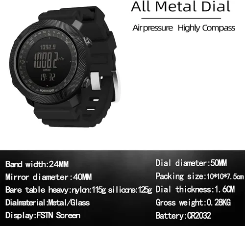 Vista 2 de HOOSHU Tactical Sports Watches for Men Digital Outdoor Survival Military Compass Rock Solid Digital Watches with Durable Band Steps Tracker