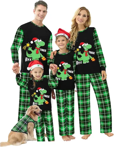 Vista 38 de Awoscut - Conjunto de pijamas navideños a juego, con estampado en la parte superior y pantalones a cuadros #B-7