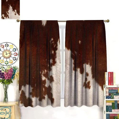 Vista 3 de Cortinas opacas de piel de vaca, cortinas de piel de animales de granja occidental, cortinas de vaca de granja, cortinas para niños, niñas