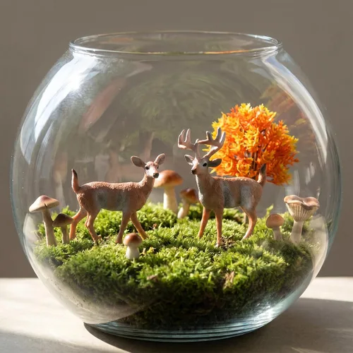 Vista 4 de Kit de 10 figuras de animales del bosque, 5 ciervos artificiales de bosque, 5 árboles de arce en miniatura mixtos para decoración de pasteles
