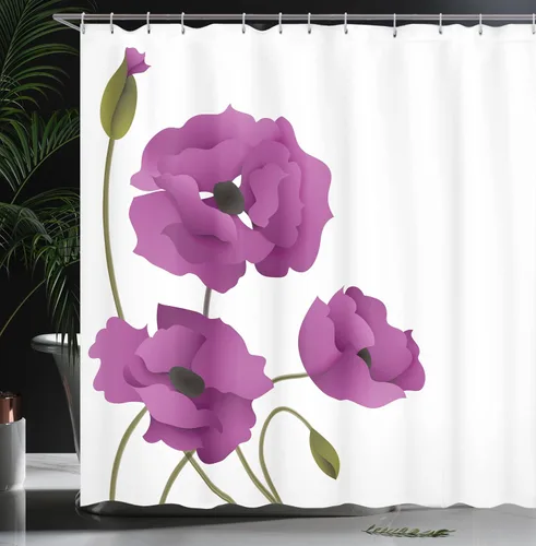 Vista 3 de Ambesonne Cortina de ducha floral, flores de amapola, pétalos vívidos, brotes de pureza pastoral, diseño de madre tierra y naturaleza, juego