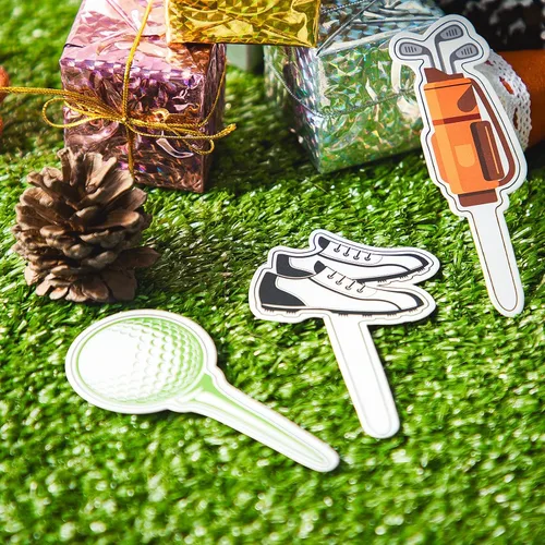 Vista 4 de Blulu 48 piezas de decoración para cupcakes de golf, bolsa de zapatos de pelota de golf, palillos temáticos para cupcakes, decoraciones de fiesta