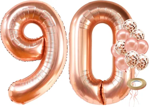 Vista 16 de KatchOn, Globo gigante de oro rosa del número 10 – 40 pulgadas Globo de oro rosa 10 con globos de confeti Decoraciones de 10 cumpleaños de oro