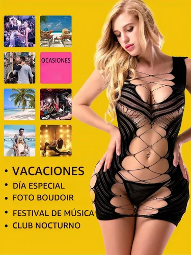Vista 5 de Lencería Sexy para Mujeres Chemise Halter de Red con Escote en V Profundo Mini Vestido de Malla Caliente Body Conjuntos de Stripper para el Día