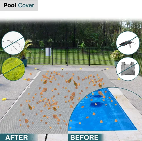 Vista 3 de ECOOPTS Cubierta de piscina de 8 x 8 pies para piscina enterrada, cubierta de seguridad rectangular para piscina de invierno con kit de herramientas