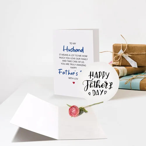 Vista 3 de Chenive Tarjeta del día del padre para marido de esposa, romántica tarjeta feliz del día del padre para él, cuánto amas a nuestra familia y cuida