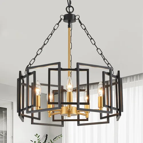 Vista 21 de XINGQI Modernas lámparas de araña para comedor, lámpara colgante rústica geométrica de granja de 31 cm, lámpara de techo de metal negro de 4 luces