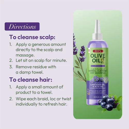 Vista 10 de ORS Aceite de oliva Braidzone Herbal Cleanse Dry Shampoo con lavanda y aceite de acai para nutrición, 8 onzas