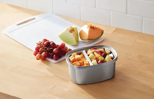 Vista 6 de Contenedor de alimentos aislado de 33 onzas, lonchera de acero inoxidable con divisor extraíble Plateado