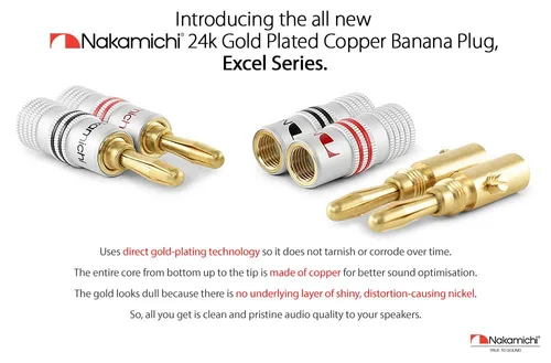 Vista 3 de Nakamichi Excel Series - Enchufes tipo banana chapados en oro de 24 quilates, calibre 18 AWG, tamaño de 0.157 in para altavoces, amplificador