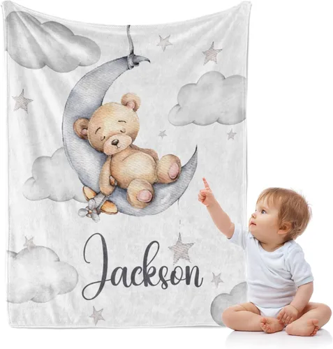 Vista 18 de J&SBGFT Manta de Bebé Personalizada para Niños - Manta con Nombre Personalizado para Niños Pequeños, Niños - Manta Decorativa de Guardería Cochecito