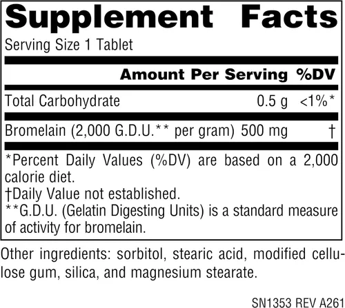 Vista 2 de Source Naturals Bromelina, enzima de piña, 2,000 GDU/GRAM - 500 mg - 30 tabletas veganas