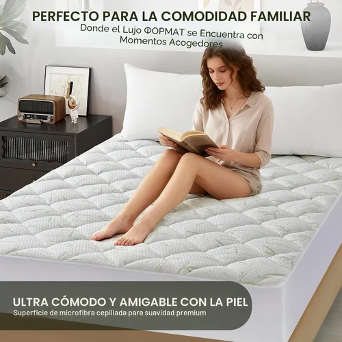 Vista 5 de Protector de colchón 100% impermeable, transpirable, de viscosa de bambú, suave y con acolchado sin ruido, bolsillo profundo de 8-21 pulgadas