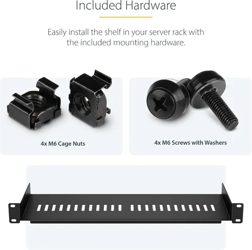 Vista 6 de StarTech.com Estante de bastidor de servidor de 1U - Bandeja universal con ventilación en voladizo para bastidor de 19" para equipos de red