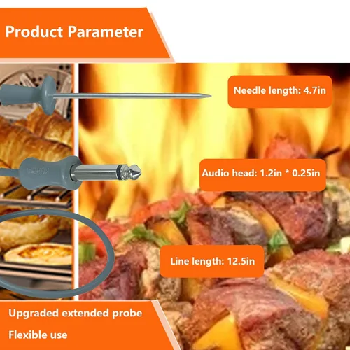 Vista 3 de WB20T10024 GE Reemplazo de sonda de carne para horno de 21 pulgadas WB20X5050 y WB20T10024 están hechos de acero inoxidable 306 y silicona de grado