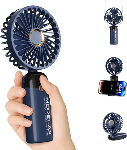 Vista 12 de Ventilador de mano portátil, mini ventilador personal plegable recargable por USB, 5200 mAh, 180 ajustables, viento de 6 velocidades, ventilador