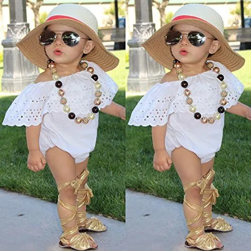 Vista 2 de Baby Girl Romper Jumpsuit Off Shoulder Lotus Leaf Bodysuit Infant Clothes Outfit