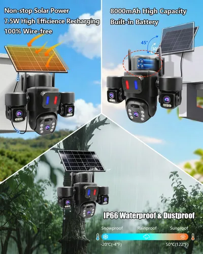 Vista 4 de Cámara de seguridad solar triple de la lente inalámbrica al aire libre para Blanco