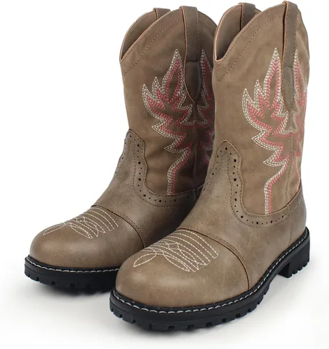 Vista 4 de Hawkwell Botas vaqueras occidentales de media pantorrilla para mujer, punta redonda, bordadas a la moda