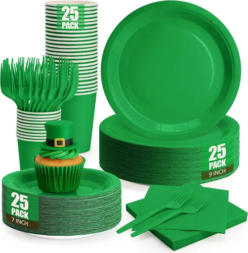 Vista 27 de Platos y servilletas de papel negro, platos desechables para fiestas, incluye platos de 7 y 9 pulgadas, tazas, servilletas, tenedores, suministros