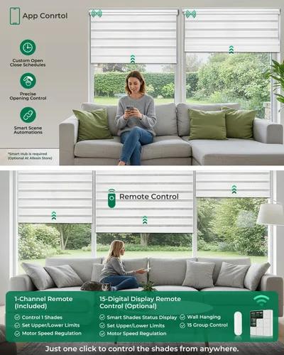 Vista 7 de Allesin Persianas motorizadas de cebra con control remoto, persianas eléctricas de doble capa con batería seca, persiana horizontal inteligente