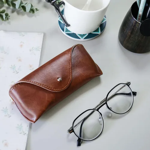 Vista 8 de Portable Leather Glasses CaseFlexible Sunglasses Pouch Slim Case for Women Men Horizontal Eyeglass Case