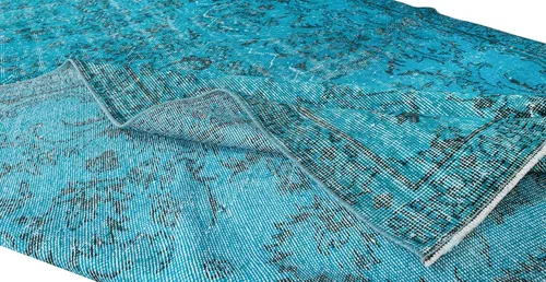 Vista 3 de 6.3x10 Ft Handmade Vintage Turkish Rug Over-Dyed in Teal for Modern